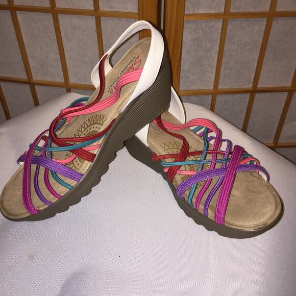 Skechers Sandals Women Parallel Crossed Wires Strappy Multicolor Wedge Heel READ - Picture 10 of 10